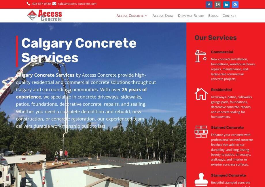 Access Concrete Repair Calgary website designed by Ravalak Web Solutions